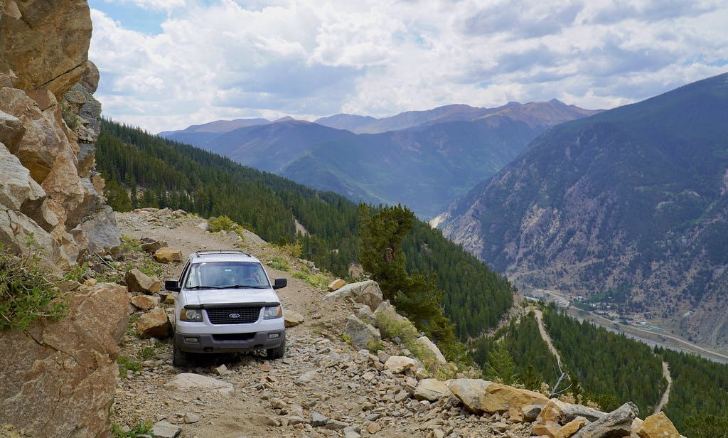 Gaining the switchbacks above Georgetown, I-70 visible on the lower right.