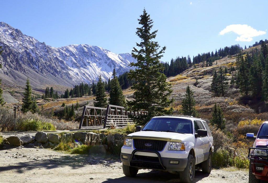 Parked at Stephen's Gulch, Mount Edwards visible in the background.